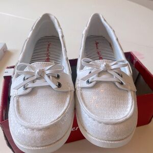 White sequin boat shoes size 8 women